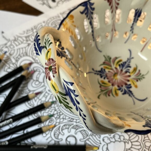 Porcelain Basket Reticulated Bowl Hand Painted RCCL Made in Portugal 903-P - Picture 8 of 14